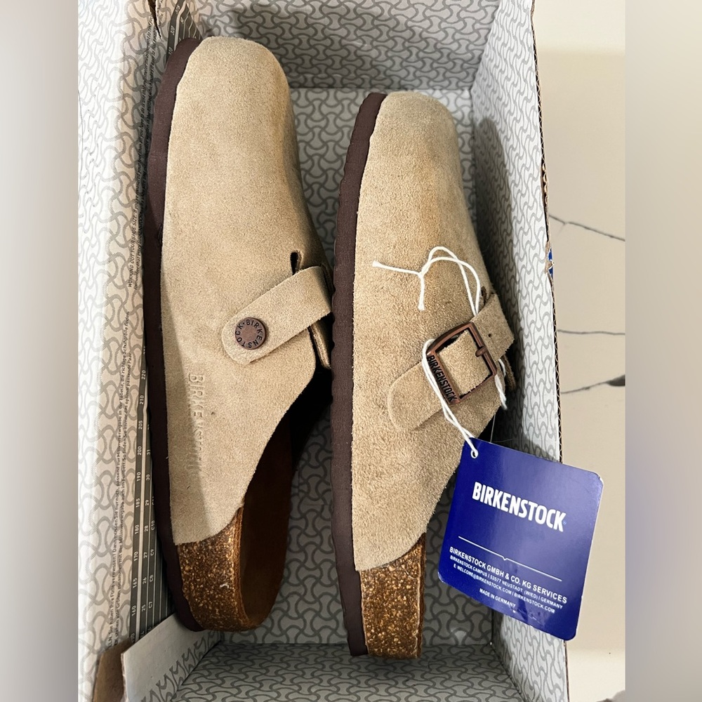 Boston Softbed Suede Leather Taupe Boston Birkenstocks